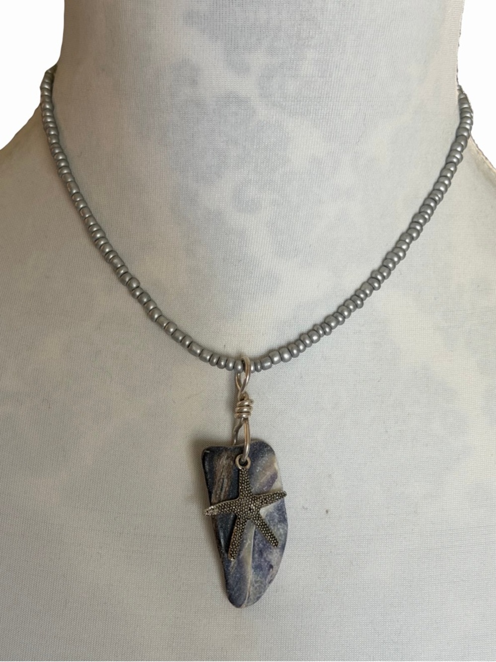 Coastal Starfish Pendant Necklace on Silver Bead Chain – Beachy Boho Jewelry